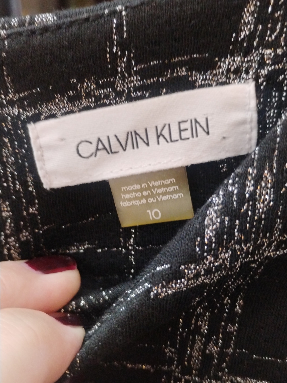 Calvin Klein Short Sleeve Black & Silver Grid Shift Dress SZ 10 - Picture 2 of 6